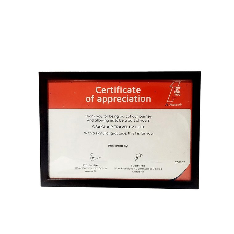 Akasa Air — Certificate of Appreciation